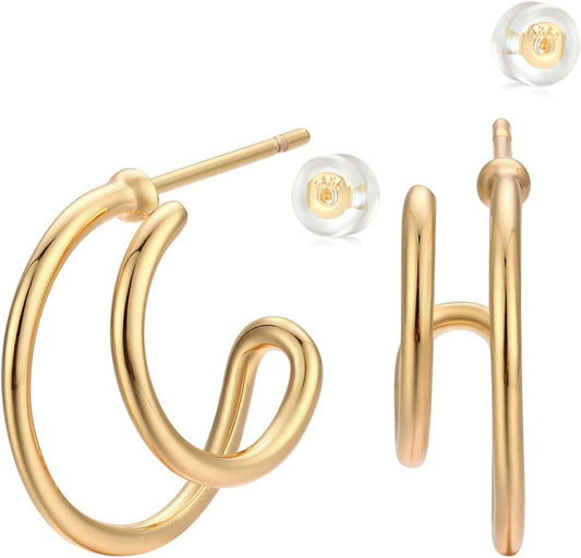 MYEARS Women Hoop Earrings Gold 14K Gold Filled Small Simple Handmade Hypoallergenic Everyday Illusion Jewelry