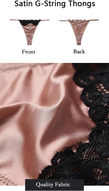 Silk satin G-string and T-back thong underwear pack of 5