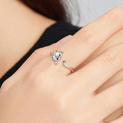 White Gold Plated Cat Statement Ring Personalized Accessory Ideal for Women'S Daily Casual Wear Party Holiday Anniversary Love Jewelry Gift