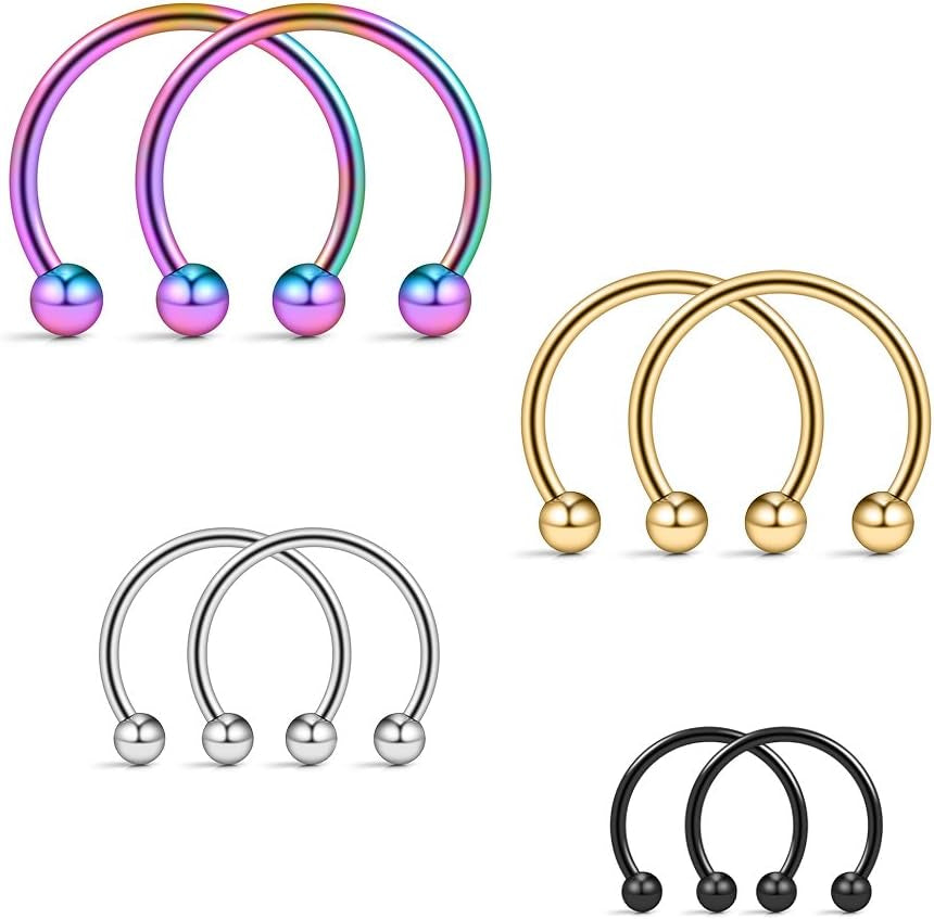 Ruifan 16G Surgical Steel CBR Nose Septum Horseshoe Earring Eyebrow Tongue Lip Nipple Helix Tragus Piercing Ring 6-16Mm