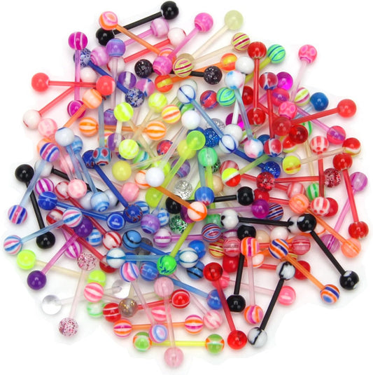 Crazypiercing Wholesale 14G Tongue Rings Barbells Assorted Colors 110 PCS Acrylic Ball