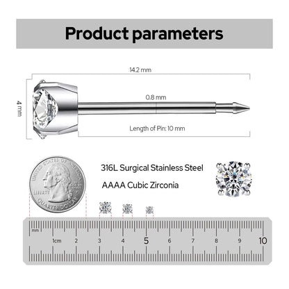 Ear Piercing Kit | Disposable Ear Piercing Gun Kit Made in 316L Surgical Stainless Steel 4Mm - 4Prong Cubic Zirconia | at Home Self Piercing Kit with Earrings Studs