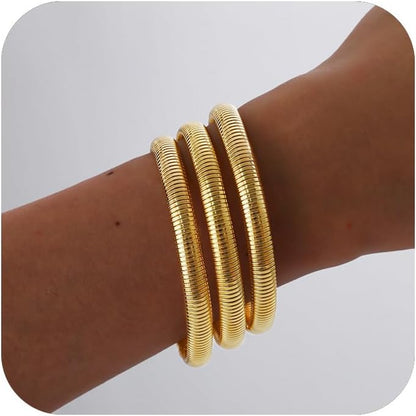 18K Gold Plated Bracelets for Women Gold Bangles for Women Chunky Bangle Bracelets for Women Bracelets Stack Tarnish Free Bangle Set of 3 for Women Accessories for Her Gifts