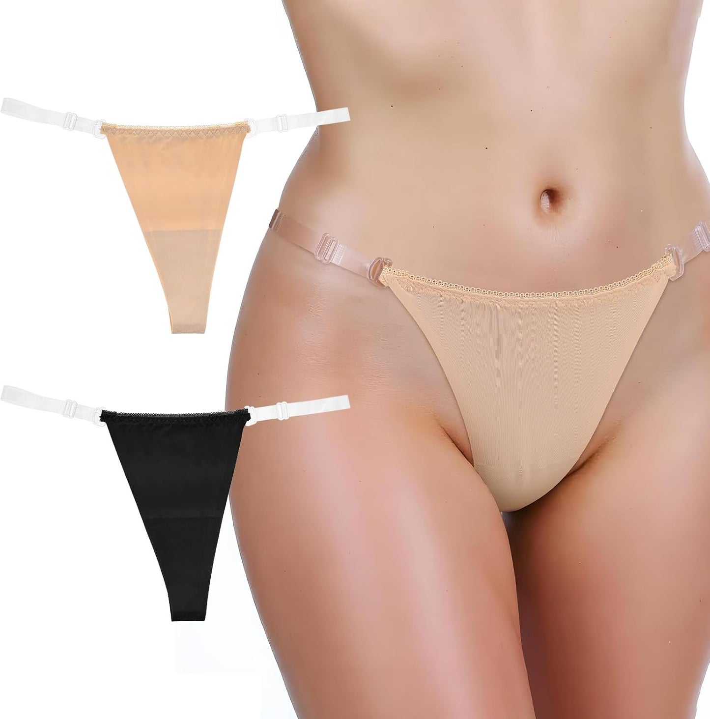 Women's cotton G-string thongs with clear invisible strap