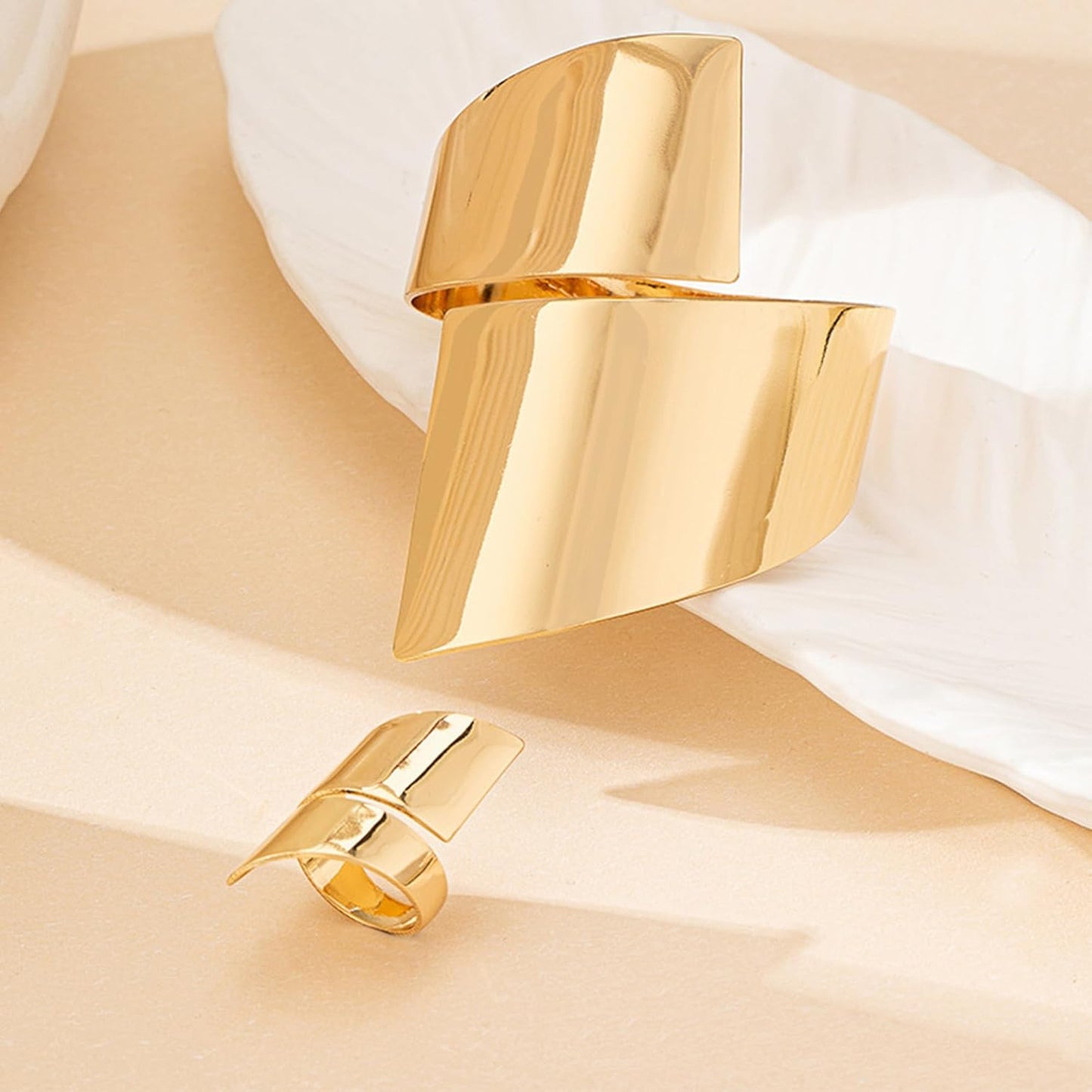 Gold Jewelry Sets for Women Bangle Ring Set Chunky Bangle Bracelet and Ring Statement Jewelry Set for Women