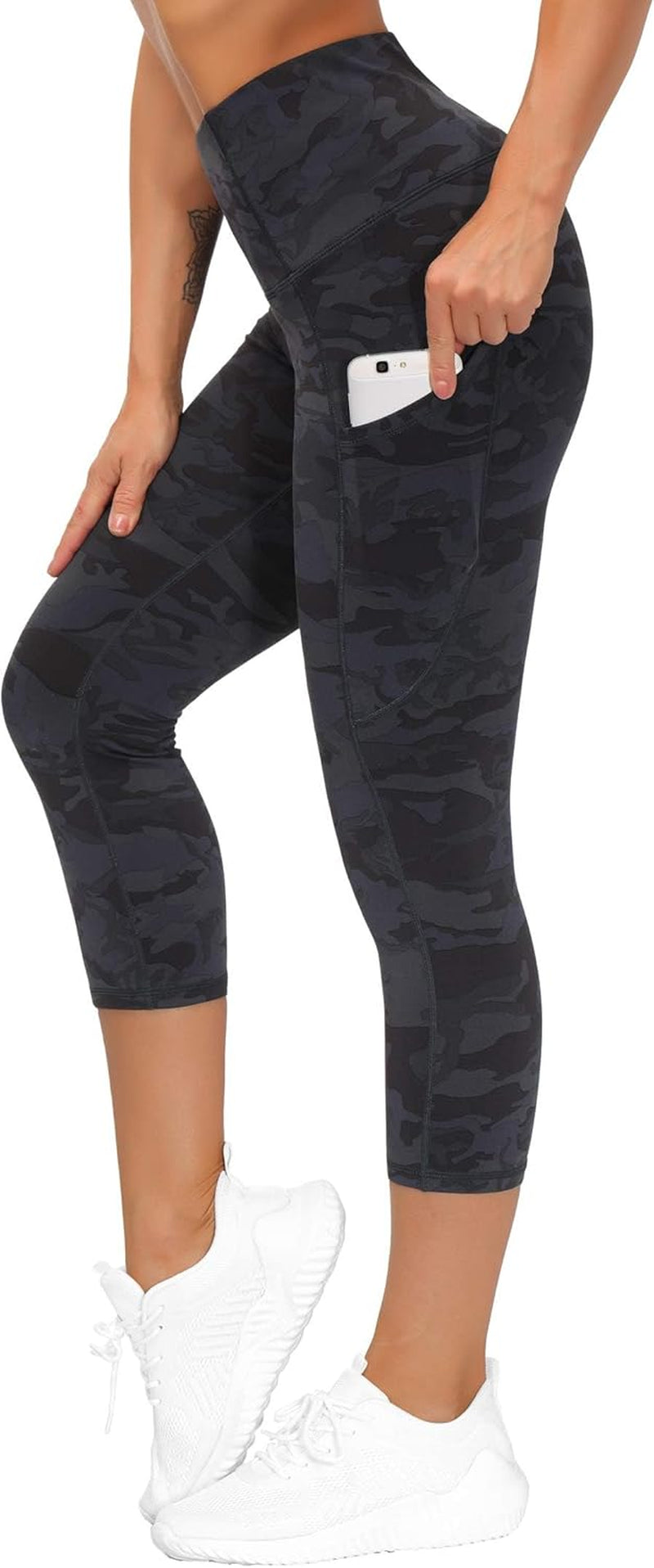 THE GYM PEOPLE Thick High Waist Capris Yoga Pants with Pockets, Tummy Control Workout Running Yoga Leggings for Women