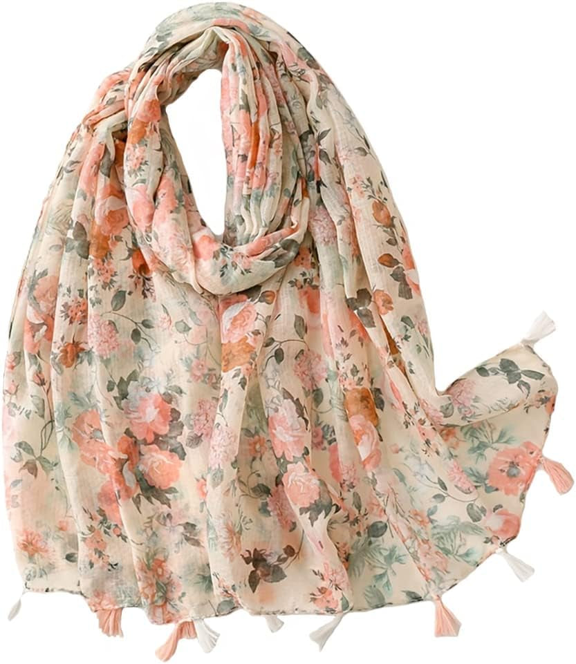 Yeieeo Boho Scarf for Women Lightweight Floral Printed Scarf Fall Winter Fashion Fringed Shawl