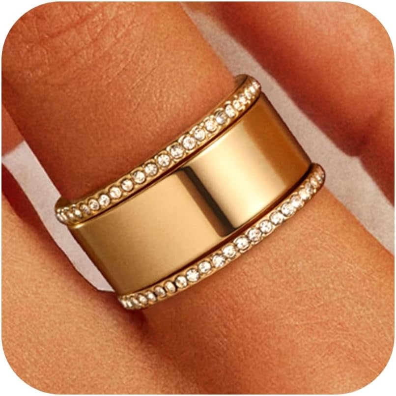 14K gold plated stacking rings worn together on woman's hand