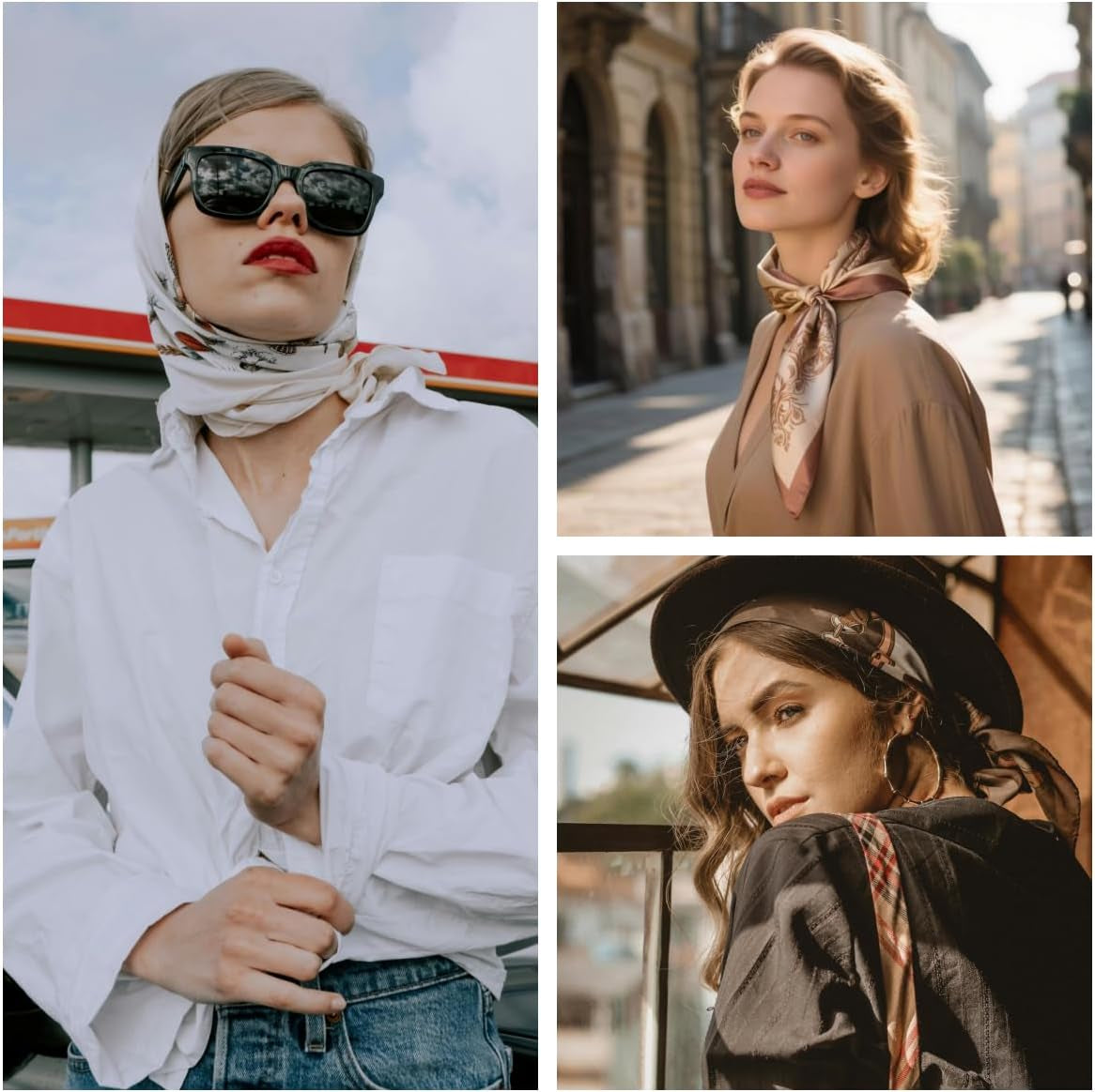 Hexchasty Head Hair Scarf Satin Silk Feeling Scarves for Women Lightweight Fashion Bag Purse Scarf for Handbags Accessories