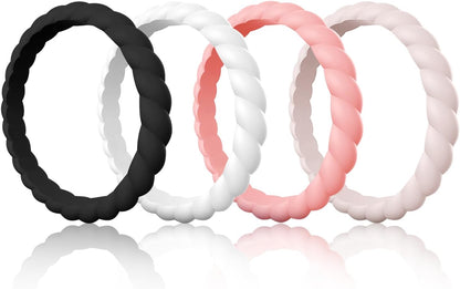 Egnaro Silicone Wedding Ring for Women,Thin and Stackble Braided Rubber Wedding Bands,No-Toxic,Skin Safe