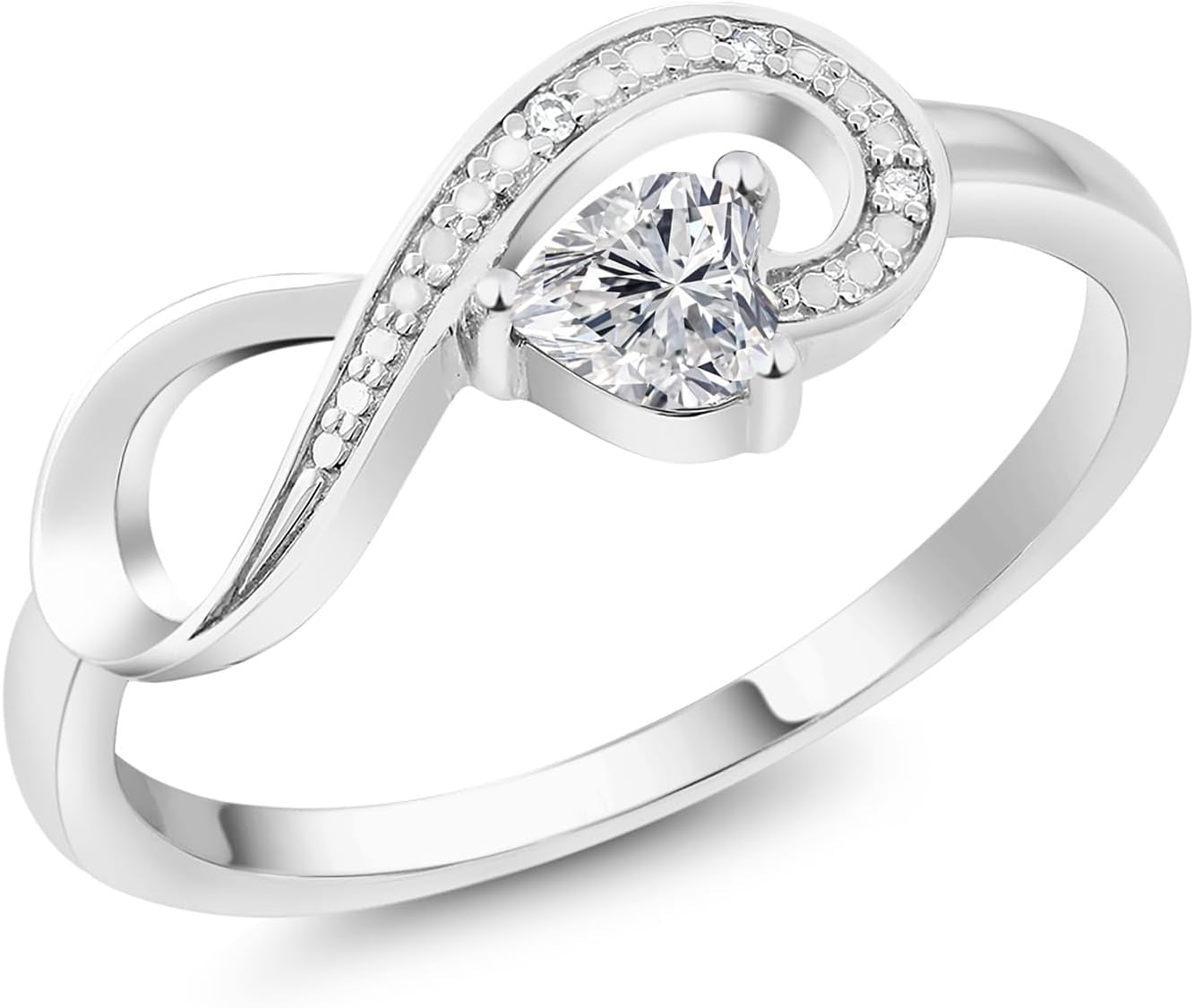 Gem Stone King Infinity Ring for Women | 10K White Gold | 4MM Heart Gemstone Birthstone and White Diamond Accent | Heart Shape Wedding Engagement Anniversary Promise Ring for Women