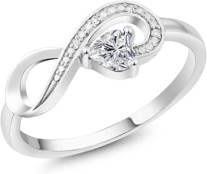 Gem Stone King Infinity Ring for Women | 10K White Gold | 4MM Heart Gemstone Birthstone and White Diamond Accent | Heart Shape Wedding Engagement Anniversary Promise Ring for Women