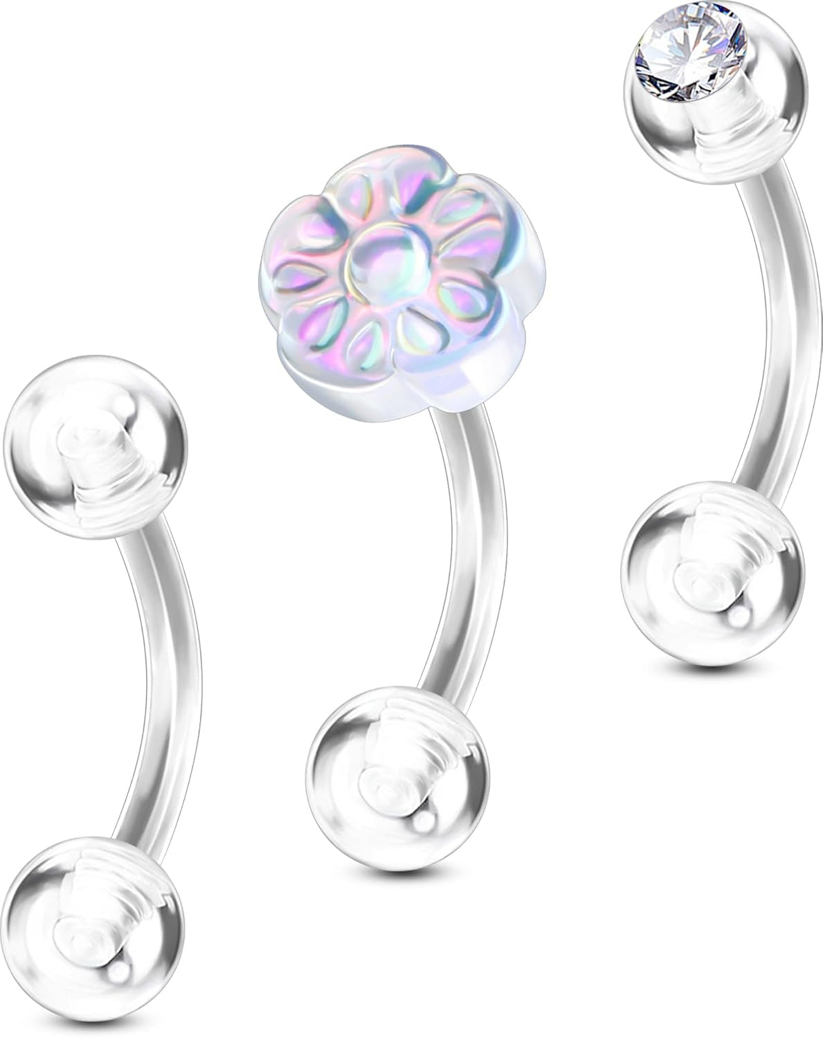 OUFER 3PCS Rook Piercing Jewelry, Plastic Piercings for Surgery, Clear Eyebrow Piercing Jewelry, 16G Eyebrow Rings, Clear Plastic Tragus Daith Rook Earrings for Work