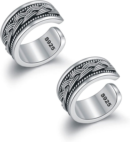 CHIC & ARTSY 925 Sterling Silver Ear Cuffs for Women, Non Piercing Clip on Cartilage Cuffs, Adjustable Fake Conch & Helix Earrings, Gold Plated & Oxidized Various Styles