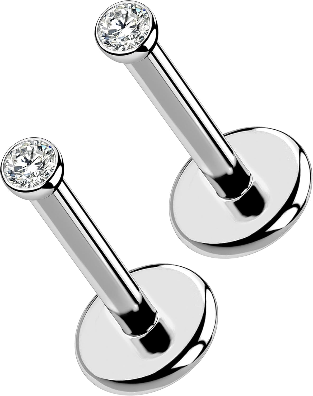 OUFER 2Pcs 20G/18G/16G G23 Titanium Threadless Nose Stud Earrings Flat Back Tiny CZ Small Nose Helix Cartilage Tragus Conch Labret Medusa Monroe Piercing Jewelry for Women Men