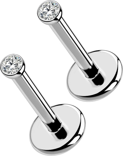 OUFER 2Pcs 20G/18G/16G G23 Titanium Threadless Nose Stud Earrings Flat Back Tiny CZ Small Nose Helix Cartilage Tragus Conch Labret Medusa Monroe Piercing Jewelry for Women Men