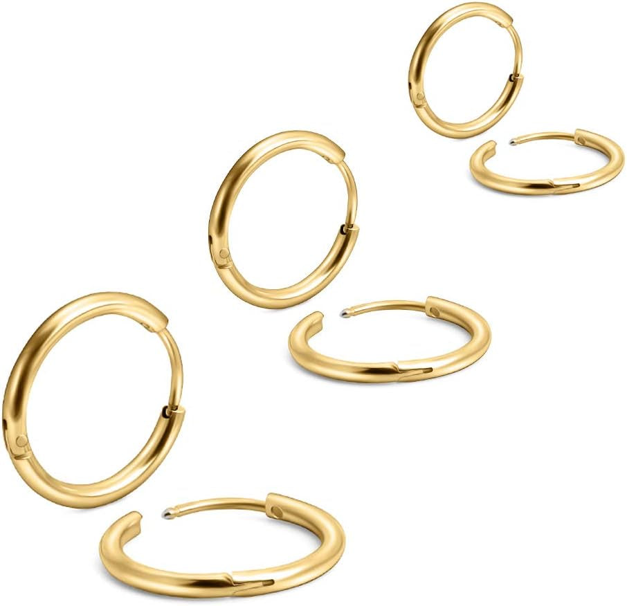 Unisex 18K Real Gold Plating Surgical Steel Sleeper Tiny Hoop Earrings,Nose Ring Septum Ring Helix Ring Daith Ring Lip Ring Nipple Ring Snug Ring Rook Ring Body Piercing Jewelry