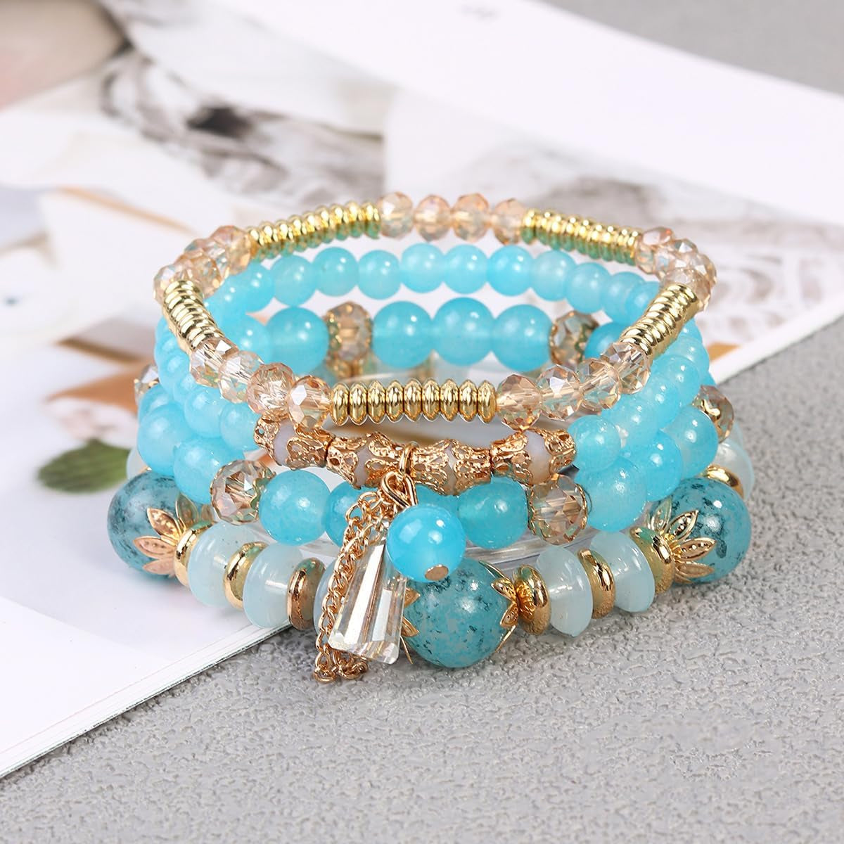 4 Sets Bohemian Stackable Bead Bracelets, Stretch Bangle Charm Jewelry 1