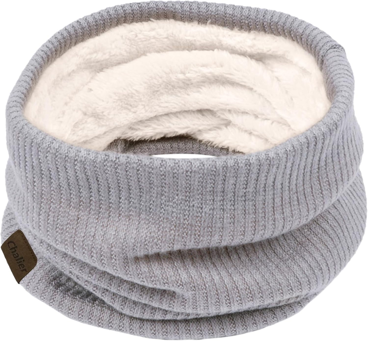 Chalier Infinity Scarf Winter Double-Layer Neck Warmer Knit Fleece Lined Circle Loop Scarves
