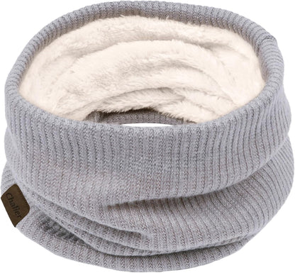 Chalier Infinity Scarf Winter Double-Layer Neck Warmer Knit Fleece Lined Circle Loop Scarves