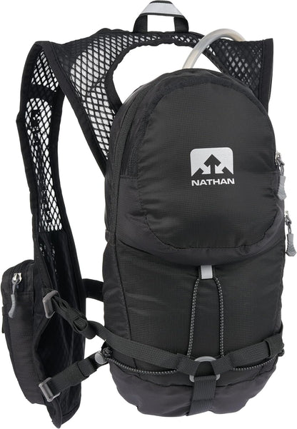 Back view showing comfortable weight distribution of running backpack