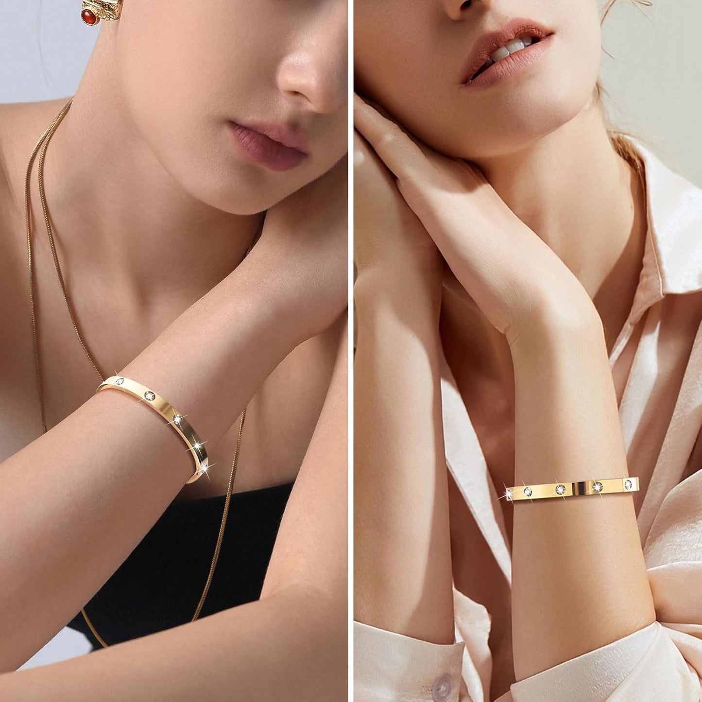 Premium 14K gold plated stainless steel bangle bracelets