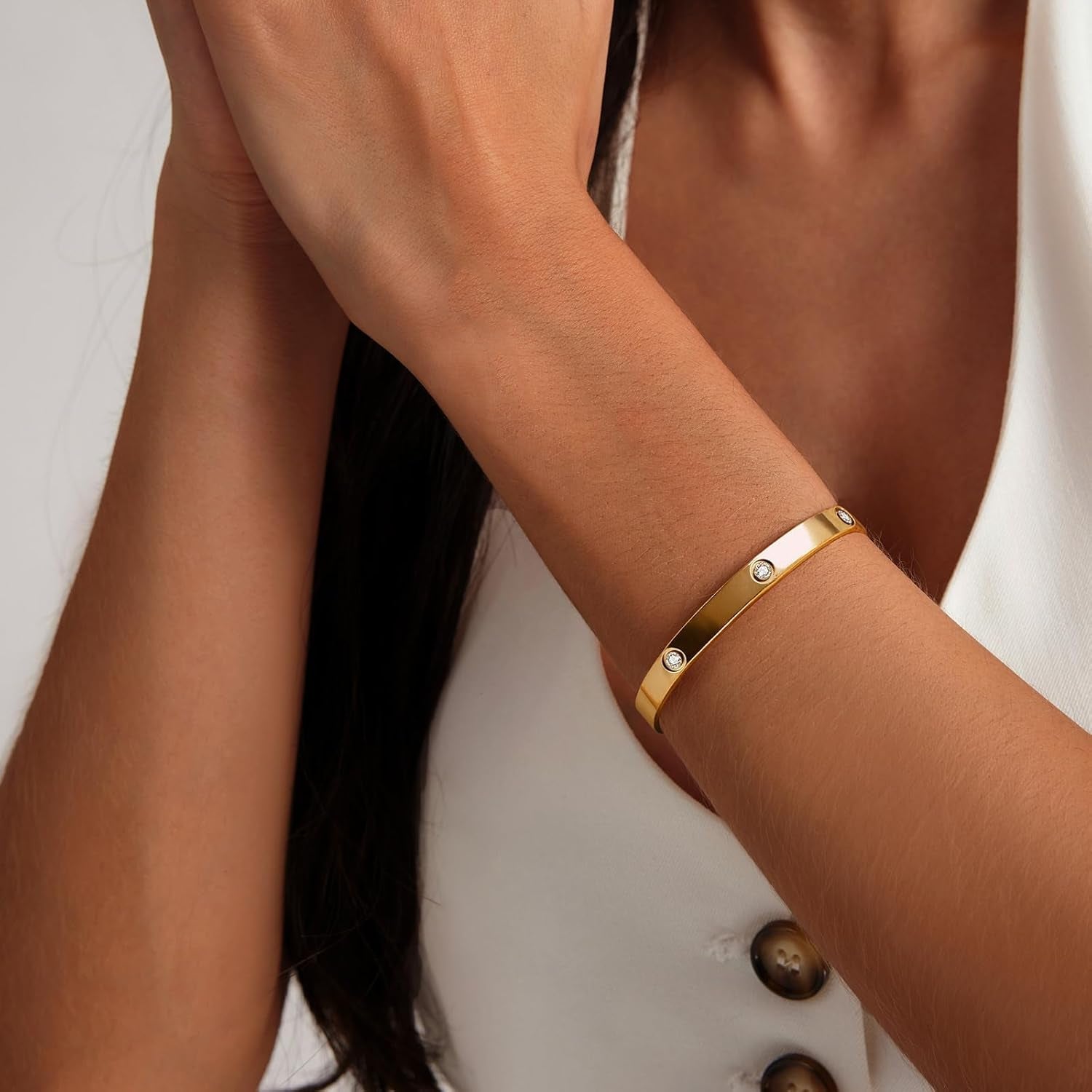 18K Gold Plated Bracelets for Women Dainty Gold Bangle Cuff Bracelets Non Tarnish Love Friendship Jewelry Gifts