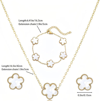 Luckybelle Leaf Clover Necklace & Gold Bracelet Set for Women, Elegant Bracelet,Earrings& Charm Jewelry Set for Anniversary, Birthday Gifts, Five-Leaf Clover Jewelry as Wedding, Party Accessories
