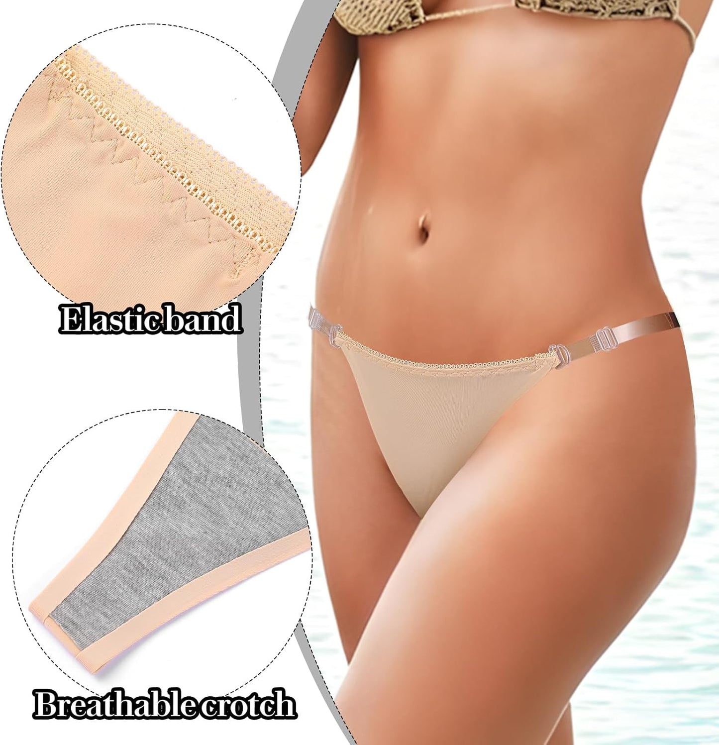 Close-up view of seamless g-string thong waistband and stretchy fabric detail