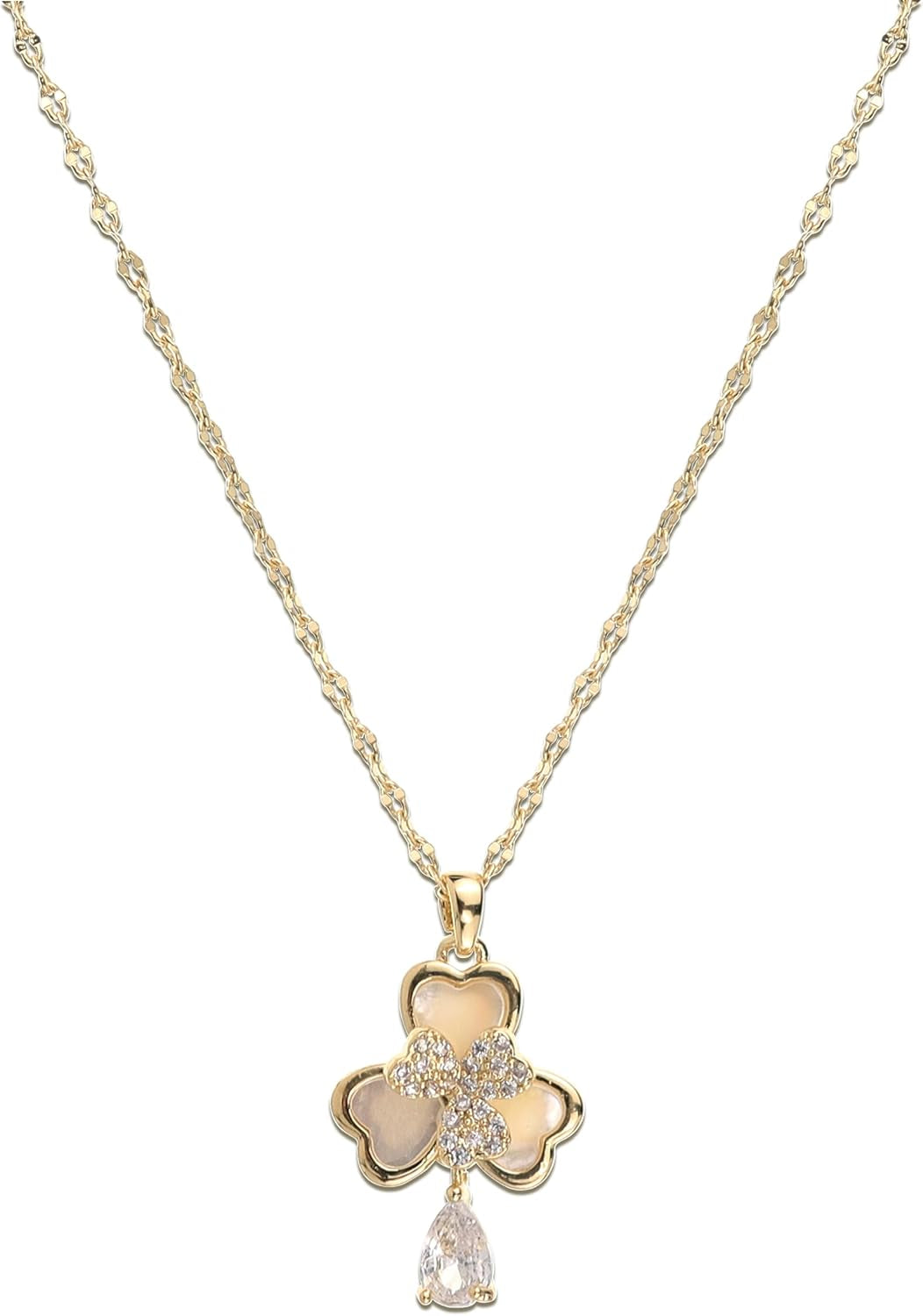 Jean Beau Lucky Clover Necklaces for Women Teen Cute Gold Four Leaf Clover Pendant Necklace Dainty Chain Choker Prom Wedding Accessories Jewelry Gift