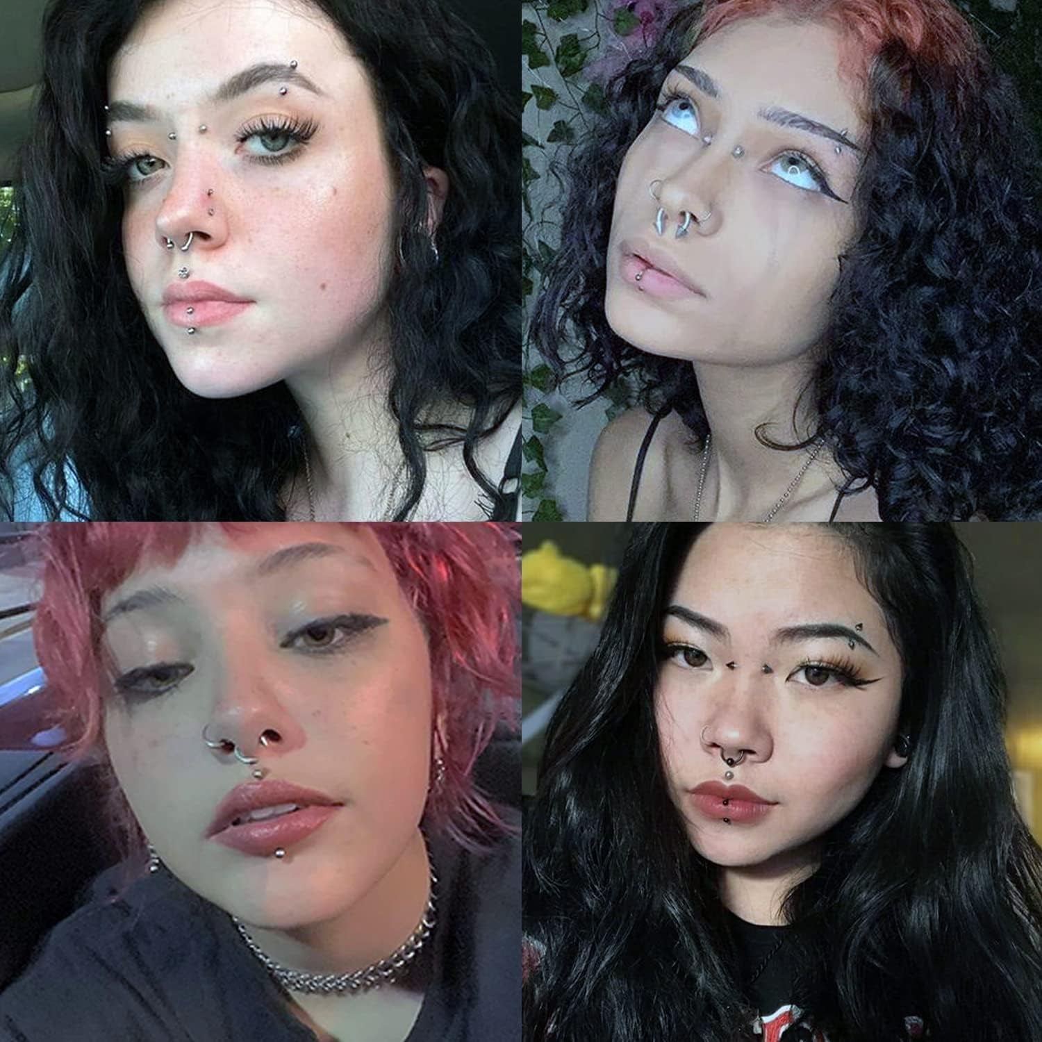 Bodyace 24Pcs Fake Nose Lip Labret Studs Eyebrow Rings, 3Mm 4Mm Replacement Balls Long Spike Cone with Eyelash Glue, Non-Piercing Body Jewelry Fake Skin Piercing