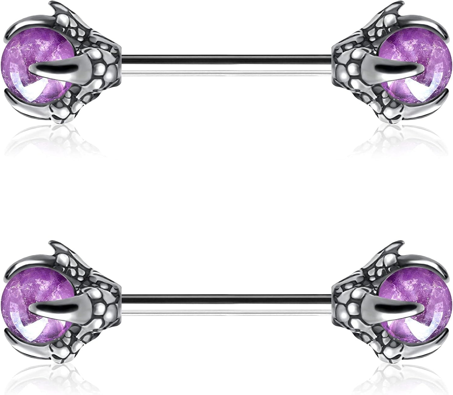 OUFER 14G Dragon Claw Nipple Rings with Natural Stone - 316L Stainless Steel Piercing Jewelry for Women