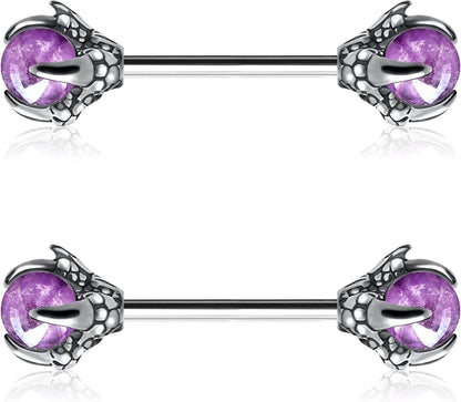OUFER 14G Dragon Claw Nipple Rings with Natural Stone - 316L Stainless Steel Piercing Jewelry for Women