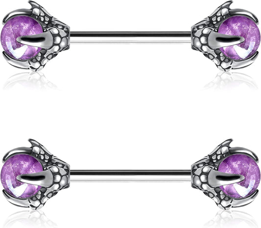 OUFER 14G Dragon Claw Nipple Rings with Natural Stone - 316L Stainless Steel Piercing Jewelry for Women