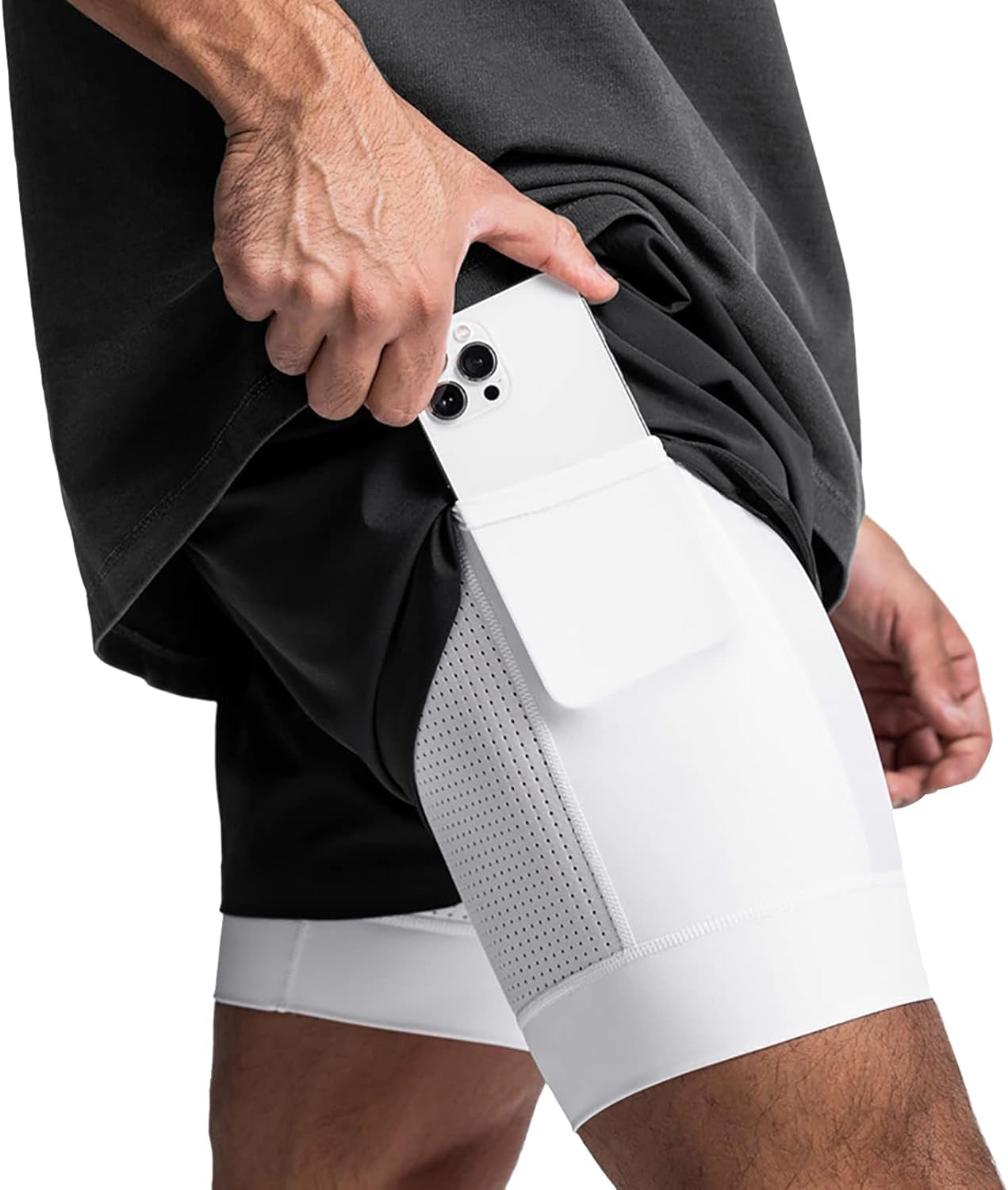 DIOTSR Mens 2 in 1 Running Workout Shorts for Men Lightweight Training Shorts Quick Dry Gym Shorts with Phone Pocket
