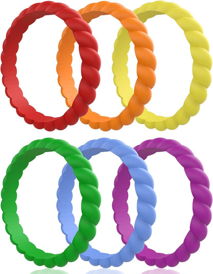 Egnaro Silicone Wedding Ring for Women,Thin and Stackble Braided Rubber Wedding Bands,No-Toxic,Skin Safe