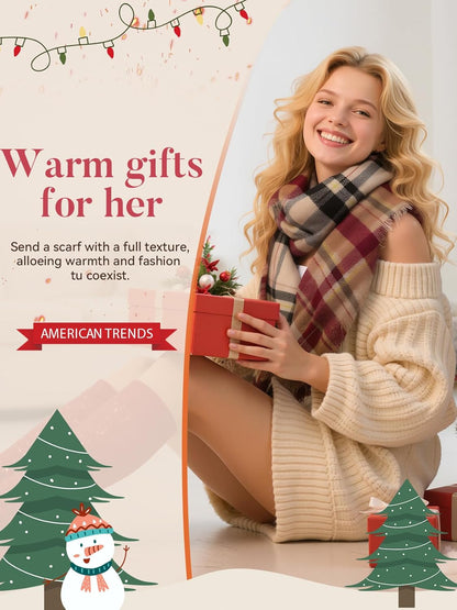 American Trends Womens Fall Winter Scarf Plaid Tassel Soft Warm Blanket Scarves Womens Shawl Wraps