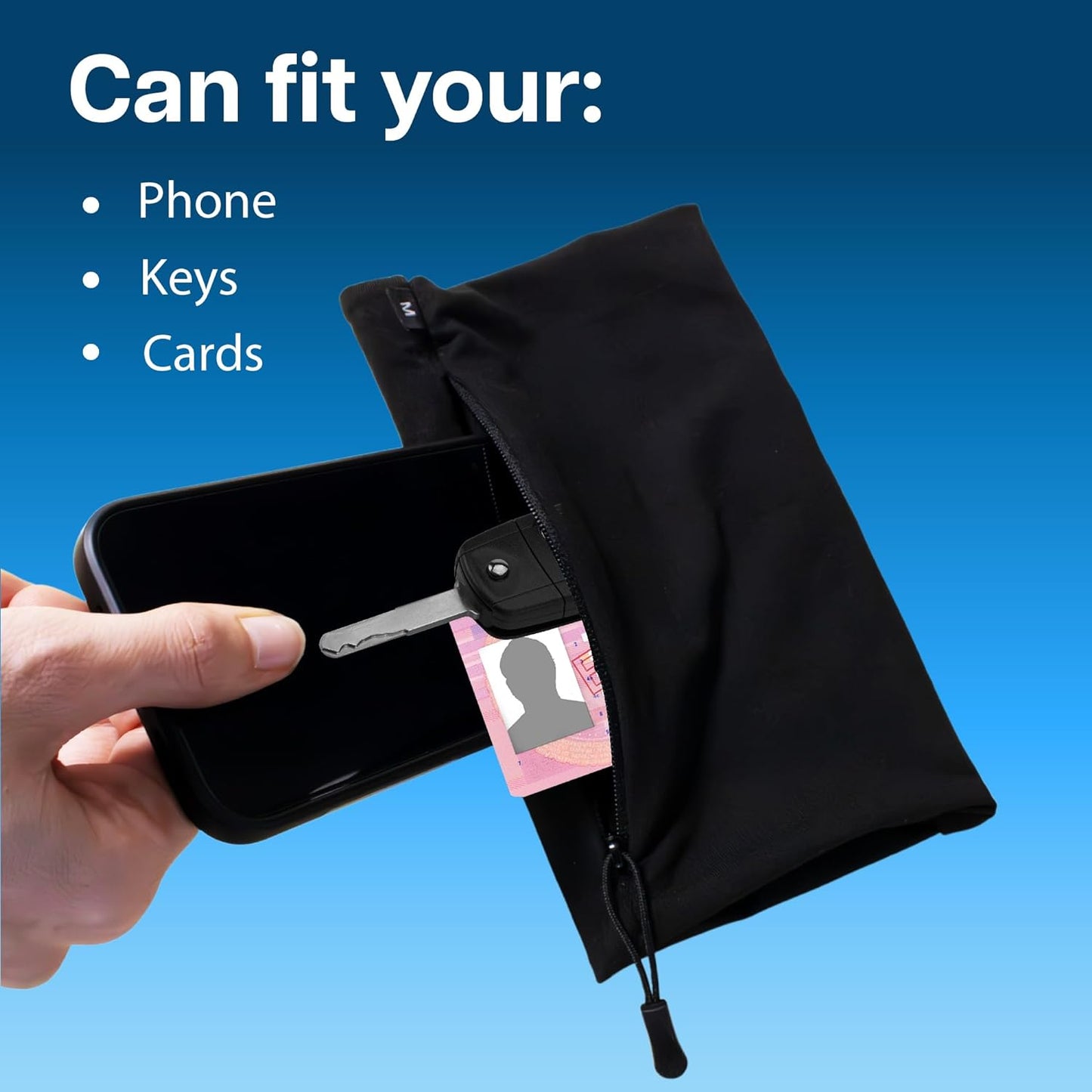 Close-up of stretchy material on women's sports armband phone holder