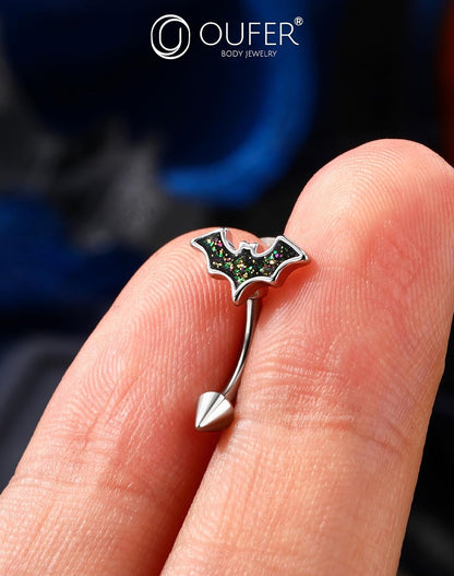 OUFER Bat Halloween Rook Piercing Jewelry, 316L Surgical Steel Eyebrow Piercing Jewelry, Multicolor Glitter Rook Earrings for Women, Hypoallergenic Eyebrow Rings, 16G 8Mm Curved Barbell
