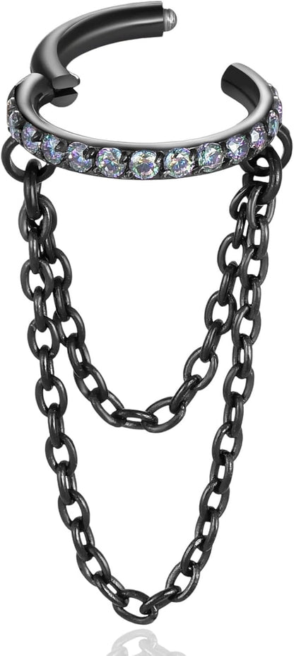 16G Titanium Cartilage Earrings Hoop 7Mm 9Mm Helix Piercing Jewelry with Single/Double/Triple Chains Hypoallergenic Hinged Clicker