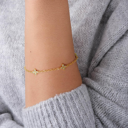 VSNPO 14K Gold Bracelets for Women Gold Clover Bracelets for Women Chain Bracelet Classic Four-Leaf Clovers Element with Cubic Zirconia Trendy Womens Four Leaf Clover Bracelet