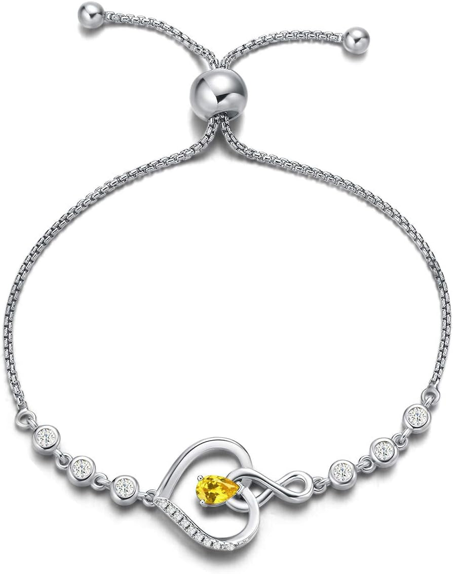 AGVANA Christmas Gifts Heart Birthstone Bracelets for Women Sterling Silver Genuine or Created Gemstone Tennis Bracelet Infinity Love Jewelry Anniversary Birthday Gifts for Wife Mom Women