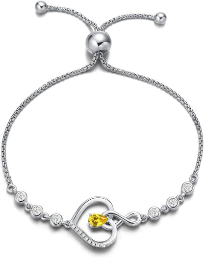 AGVANA Christmas Gifts Heart Birthstone Bracelets for Women Sterling Silver Genuine or Created Gemstone Tennis Bracelet Infinity Love Jewelry Anniversary Birthday Gifts for Wife Mom Women