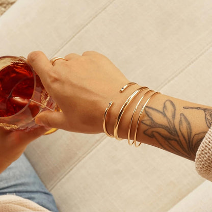 PEARLADA 18K Gold Cuff Bracelet for Women, Chunky Open Bangle Adjustable Bracelet, Trendy Statement Jewelry