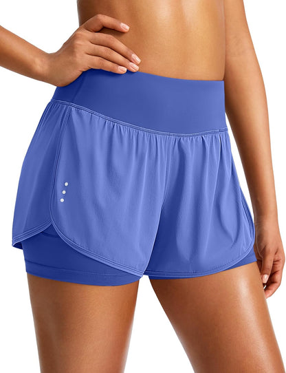 Soothfeel Women'S Running Shorts with Zipper Pocket 2 in 1 High Wasited Workout Athletic Gym Yoga Spandex Shorts for Women