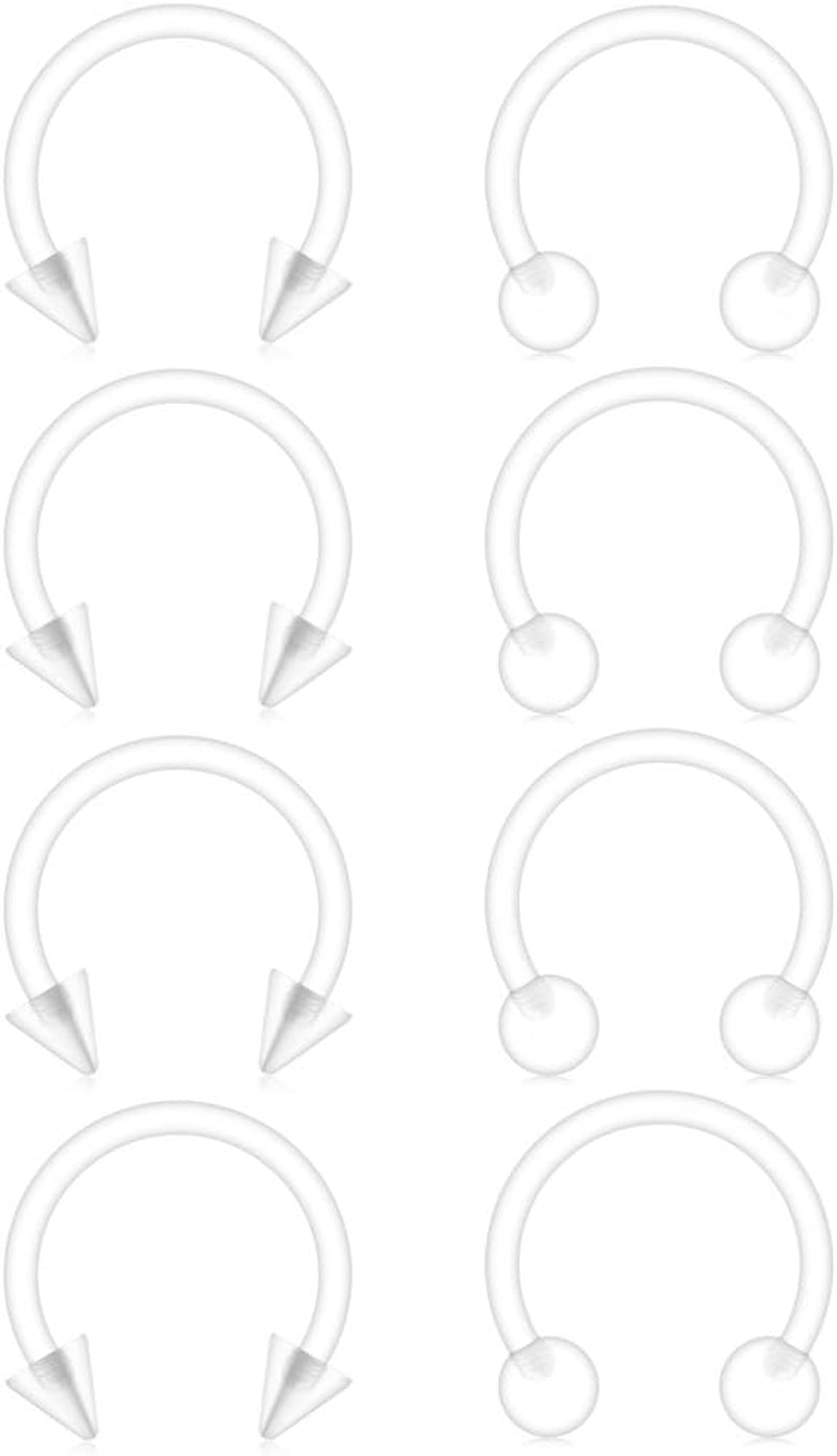 Ruifan Clear UV Flexible Bioflex Acrylic Body Piercing Jewelry Kit Set for Nose Septum Horseshoe Earring Eyebrow Tongue Nipple Lip Ring Stud 14G 16G