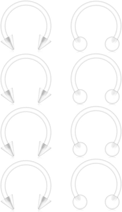 Ruifan Clear UV Flexible Bioflex Acrylic Body Piercing Jewelry Kit Set for Nose Septum Horseshoe Earring Eyebrow Tongue Nipple Lip Ring Stud 14G 16G