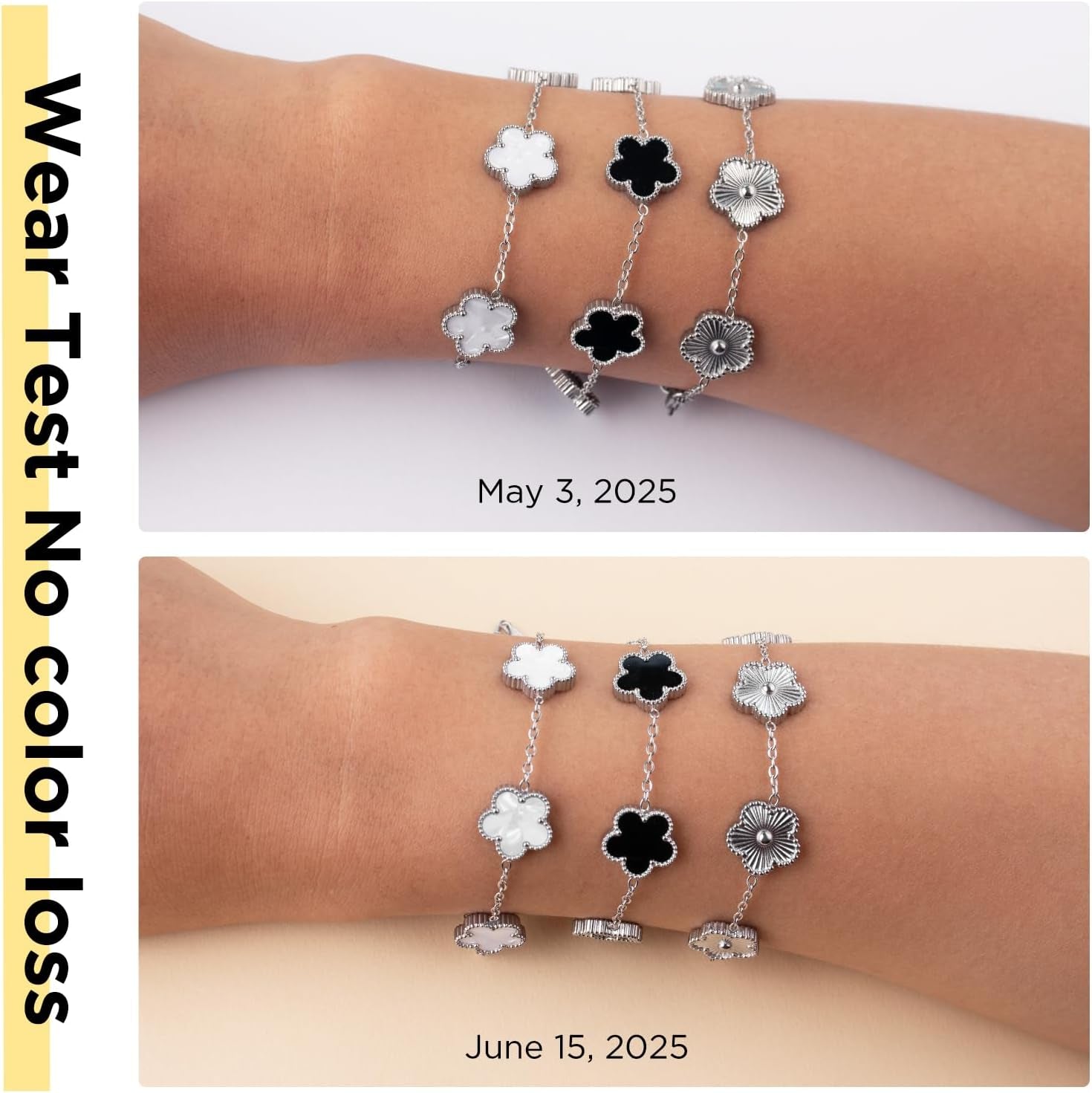 18K Silver/Gold Bracelets Set for Women (Skin-Friendly&Fade-Resistant) Four Leaf Clover Trendy Lucky Bracelet (Double Sided) Silver/Gold Jewelry Set for Women Birthdays Holidays Gifts 3Pcs