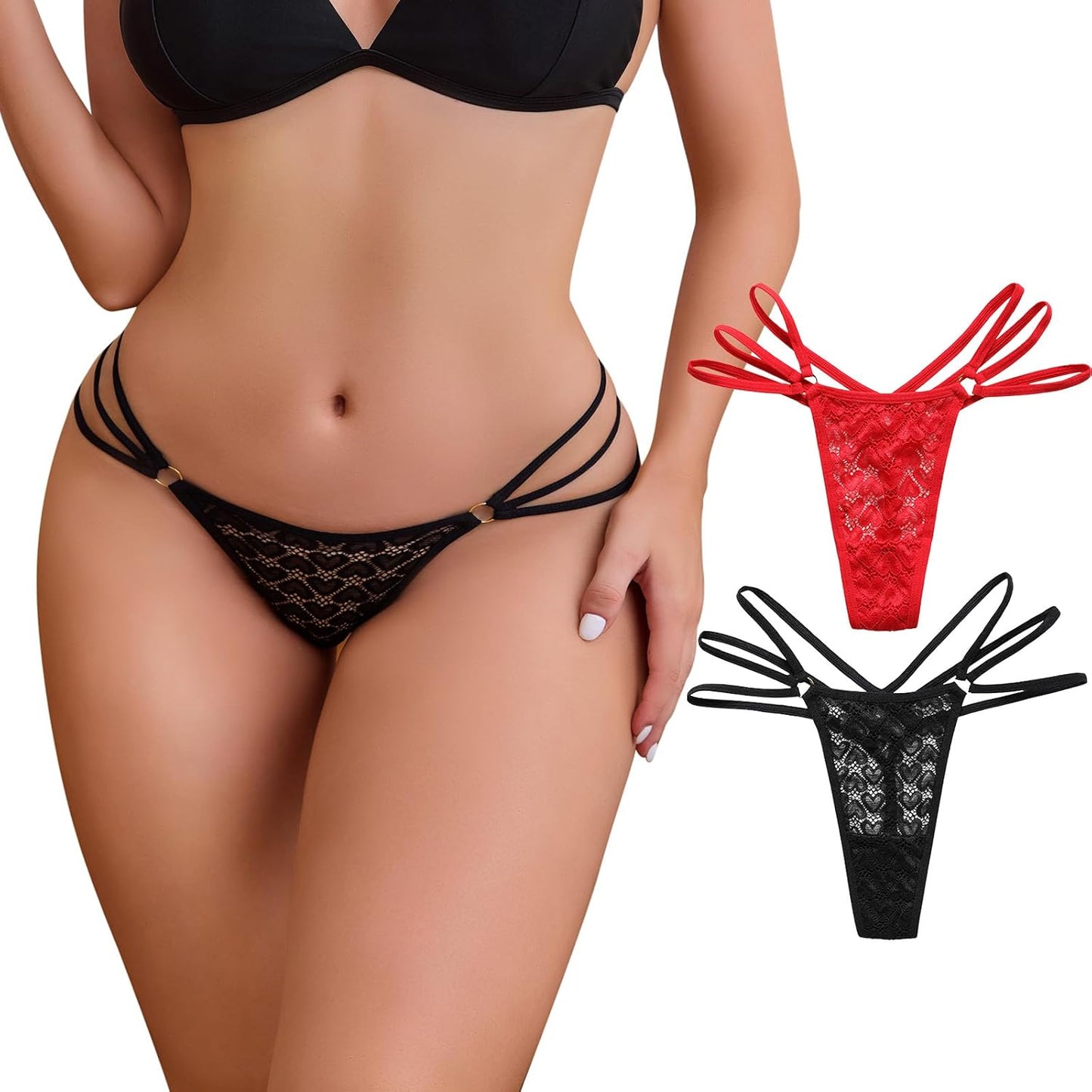 Hibluco Sexy Underwear for Women Lace Thongs Low Waist T- Back Panties G-Strings Thongs