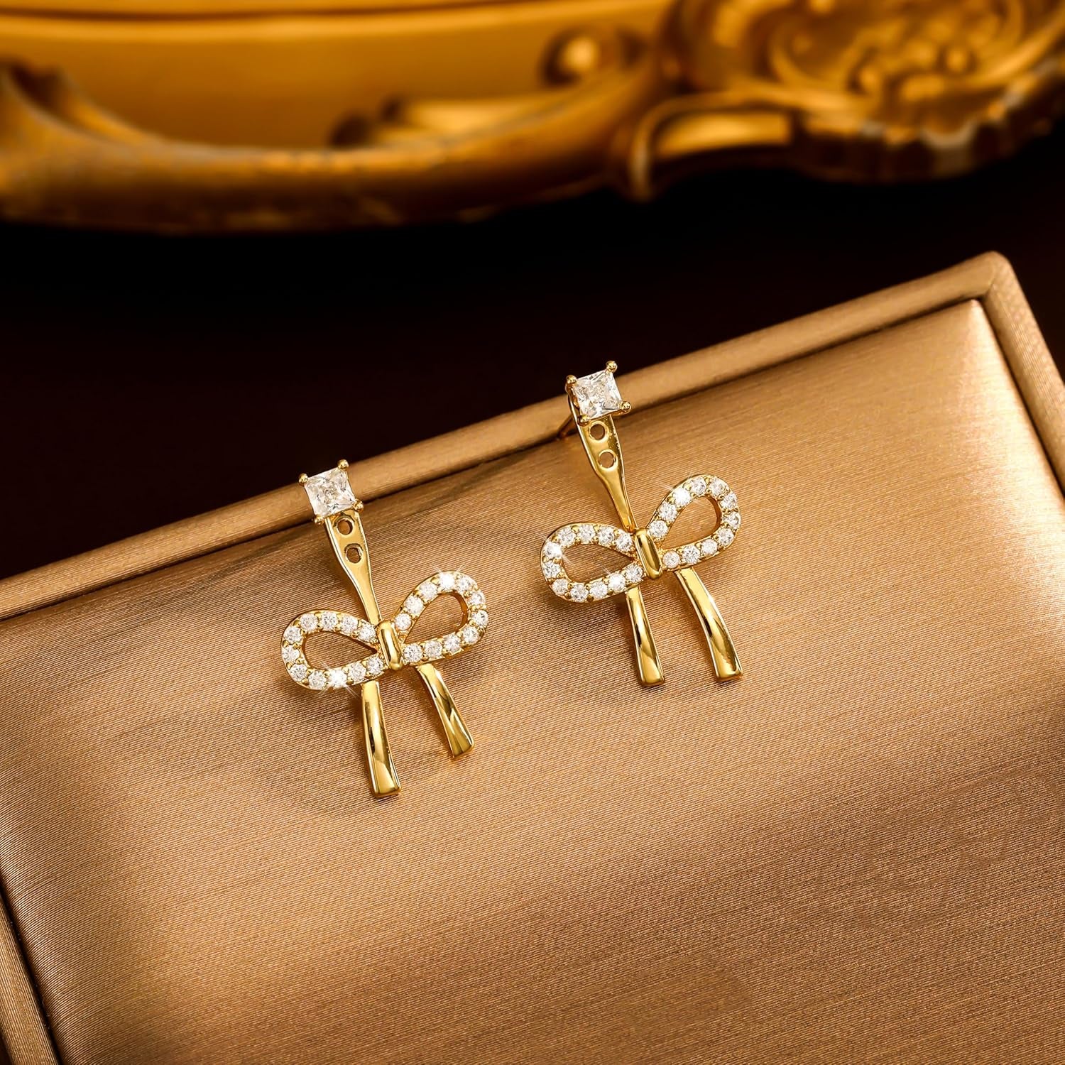 Risamil 14K Gold Plated/Silver Earrings for Women Trendy, Dainty Bow Earrings for Women Cute Pearl Huggie Earring Hoops Twist Rope Bow Stud Pearl Dangle Cubic Zirconia Earrings Jewelry Gifts